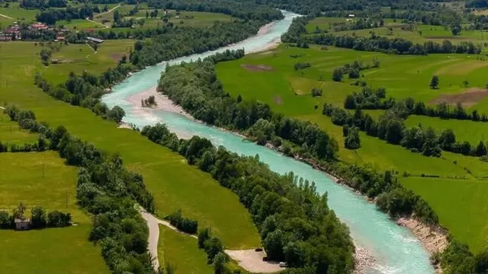 Framed Print : Aerial Drone View of the Soca River in Slovenia During Summer Framed Print : Aerial Drone View of the Soca River in Slovenia During Summer