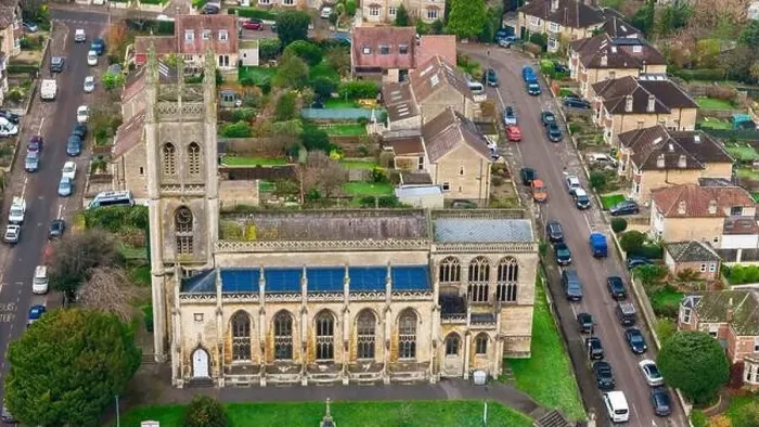 Framed Print : Aerial drone view of St Saviours Church, in Larkhall, Bath UK. (01-12-2023) Framed Print : Aerial drone view of St Saviours Church, in Larkhall, Bath UK. (01-12-2023)