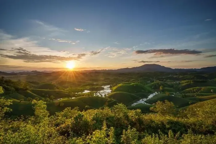 Framed Print : Aerial drone view of sunrise at Long Coc tea field, Phu Tho province, Vietnam Framed Print : Aerial drone view of sunrise at Long Coc tea field, Phu Tho province, Vietnam