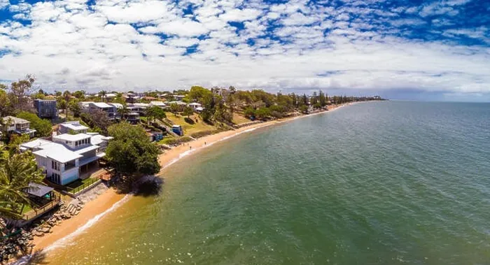 Framed Print : Aerial drone view of Suttons Beach, Redcliffe, Queensland, Australia Framed Print : Aerial drone view of Suttons Beach, Redcliffe, Queensland, Australia