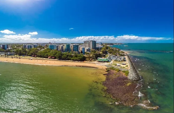 Framed Print : Aerial drone view of Suttons Beach, Redcliffe, Queensland, Australia Framed Print : Aerial drone view of Suttons Beach, Redcliffe, Queensland, Australia