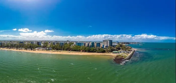 Framed Print : Aerial drone view of Suttons Beach, Redcliffe, Queensland, Australia Framed Print : Aerial drone view of Suttons Beach, Redcliffe, Queensland, Australia