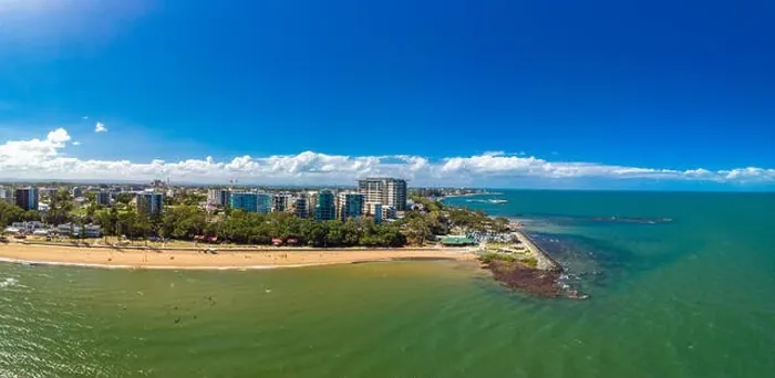 Framed Print : Aerial drone view of Suttons Beach, Redcliffe, Queensland, Australia Framed Print : Aerial drone view of Suttons Beach, Redcliffe, Queensland, Australia