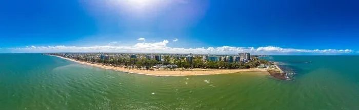Framed Print : Aerial drone view of Suttons Beach, Redcliffe, Queensland, Australia Framed Print : Aerial drone view of Suttons Beach, Redcliffe, Queensland, Australia
