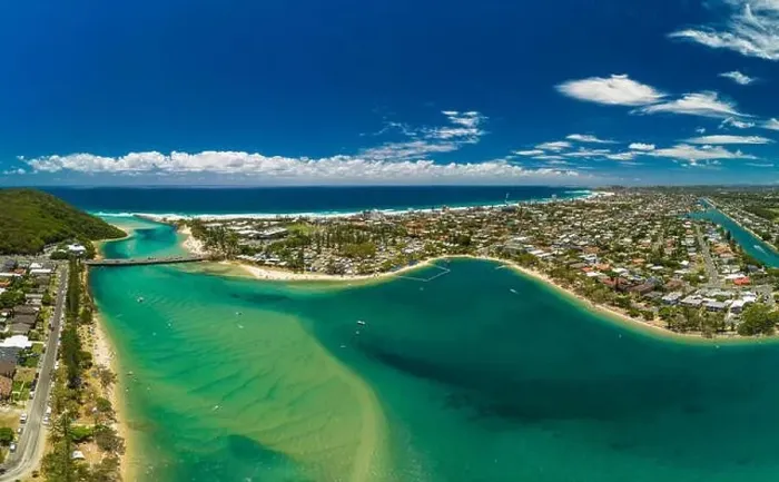 Framed Print : Aerial drone view of Tallebudgera Creek and beach on the Gold Coast, Queensland, Australia Framed Print : Aerial drone view of Tallebudgera Creek and beach on the Gold Coast, Queensland, Australia