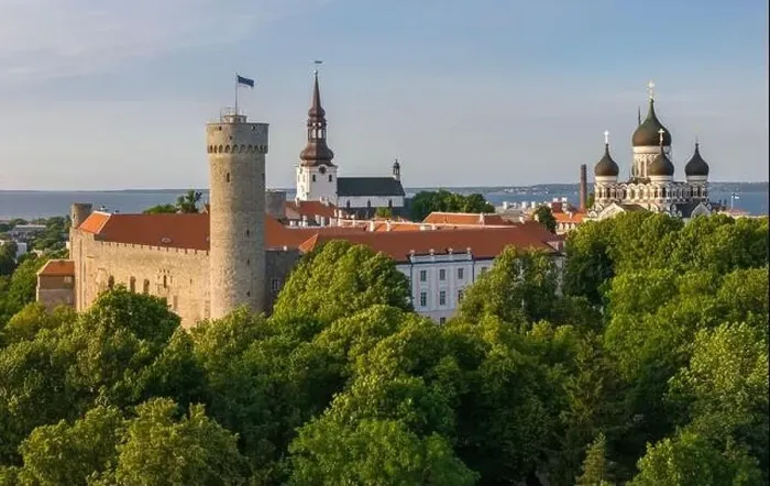 Framed Print : Aerial drone view over the Toompea hill in Tallinn old town, Estonia Framed Print : Aerial drone view over the Toompea hill in Tallinn old town, Estonia