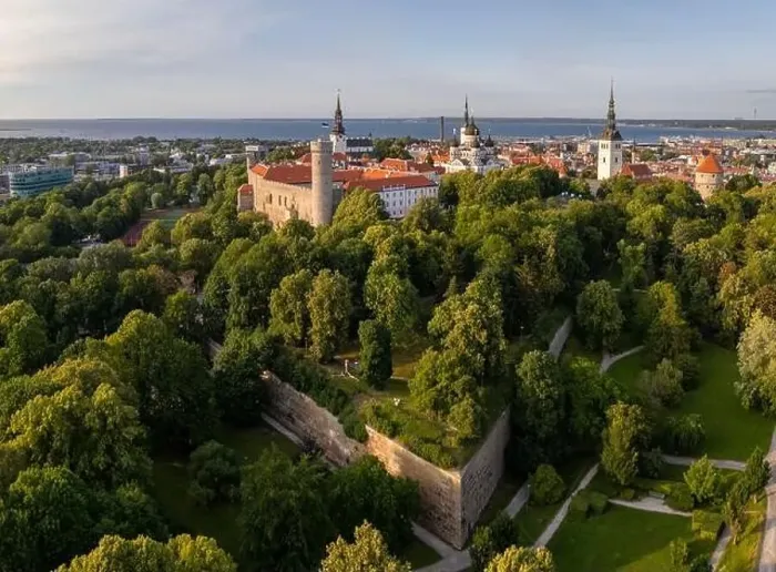 Framed Print : Aerial drone view over the Toompea hill in Tallinn old town, Estonia Framed Print : Aerial drone view over the Toompea hill in Tallinn old town, Estonia