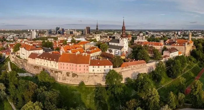 Framed Print : Aerial drone view over the Toompea hill in Tallinn old town, Estonia Framed Print : Aerial drone view over the Toompea hill in Tallinn old town, Estonia