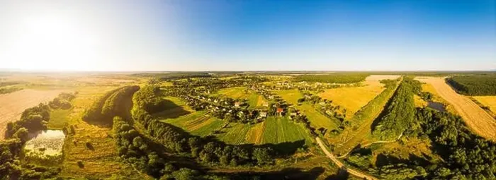 Framed Print : Aerial drone view of traditional Ukrainian village Framed Print : Aerial drone view of traditional Ukrainian village
