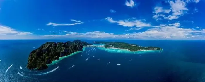 Framed Print : Aerial drone view of tropical turquoise water Maya Bay and limestone cliffs Framed Print : Aerial drone view of tropical turquoise water Maya Bay and limestone cliffs