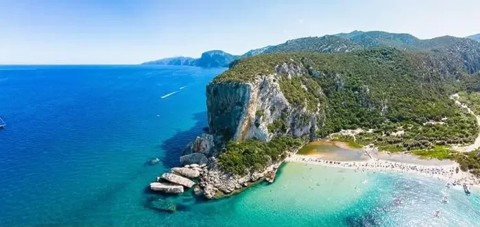 Framed Print : Aerial drone view of the vibrant Cala Luna Beach on Sardinia island, Italy Framed Print : Aerial drone view of the vibrant Cala Luna Beach on Sardinia island, Italy