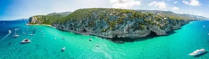 Framed Print : Aerial drone view of the vibrant Cala Luna Beach on Sardinia island, Italy