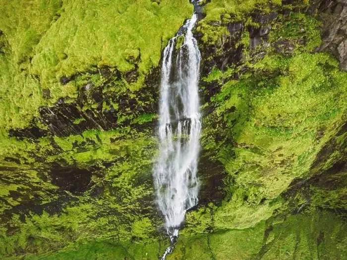 Framed Print : Aerial drone view of a waterfall in Iceland Framed Print : Aerial drone view of a waterfall in Iceland