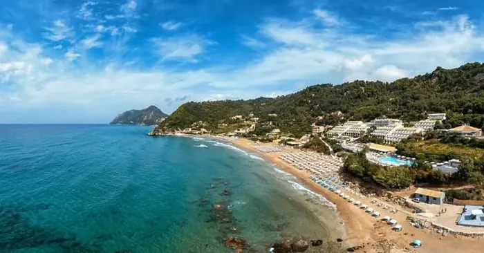 Framed Print : Aerial drone view over western coast and Glyfada beach Framed Print : Aerial drone view over western coast and Glyfada beach