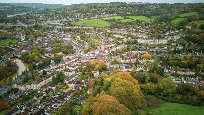 Framed Print : Aerial drone view of Widcombe, as seen from the Alexandra Park lookout point. (29-10-2023)