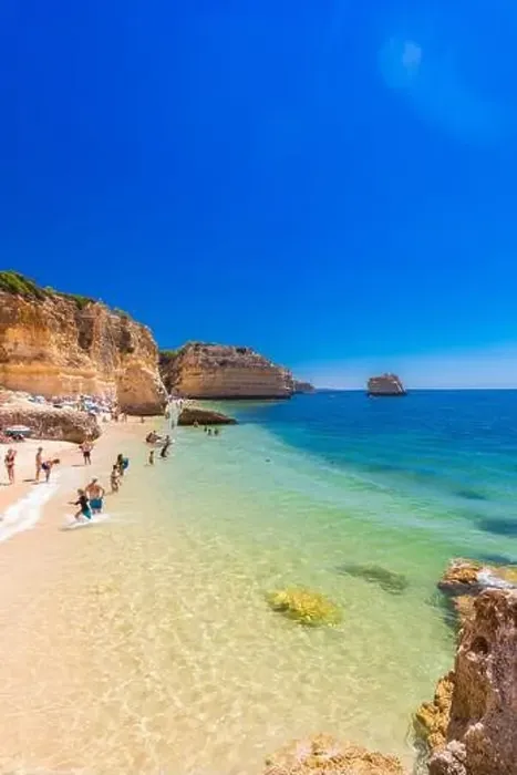 Framed Print : Aerial drone views of Praia da Marinha and Malhada do Baraco - beaches in Algarve, Portugal