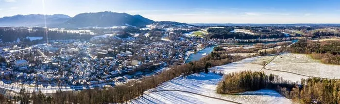 Framed Print : aerial famous old town of bad toelz kalvarienberg winter panoramic drone shot alps - bavaria - germany Framed Print : aerial famous old town of bad toelz kalvarienberg winter panoramic drone shot alps - bavaria - germany