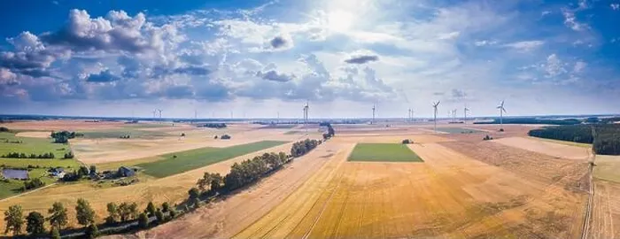 Framed Print : Aerial with fields at summer and windmill farm. Polish landscape Framed Print : Aerial with fields at summer and windmill farm. Polish landscape