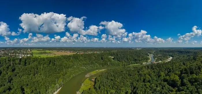 Framed Print : Aerial flight over the isar river near munich in the late summer