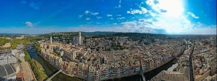 Framed Print : Aerial fly over above the spanish city of Girona Framed Print : Aerial fly over above the spanish city of Girona