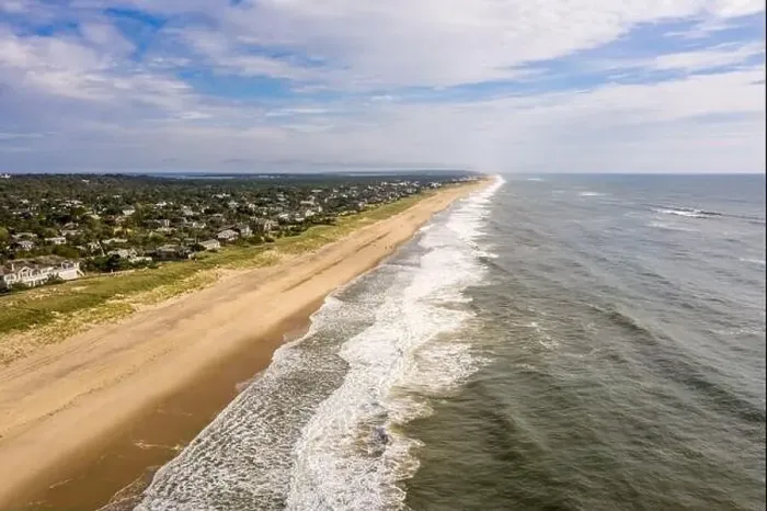Framed Print : Aerial image of Amagansett beach and Atlantic Ocean Framed Print : Aerial image of Amagansett beach and Atlantic Ocean