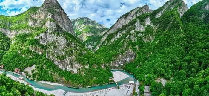 Framed Print : Aerial image of the beautiful Shala river in Northern Albania Framed Print : Aerial image of the beautiful Shala river in Northern Albania