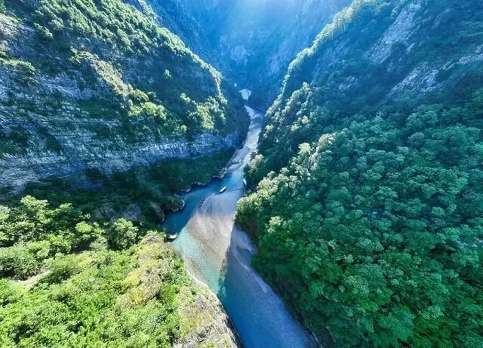 Framed Print : Aerial image of the beautiful Shala river in Northern Albania Framed Print : Aerial image of the beautiful Shala river in Northern Albania
