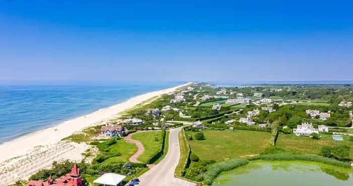 Framed Print : Aerial image of Gin Lane and area, southampton, ny