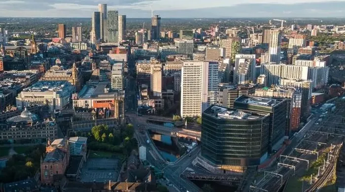 Framed Print : Aerial image of Manchester city centre Framed Print : Aerial image of Manchester city centre