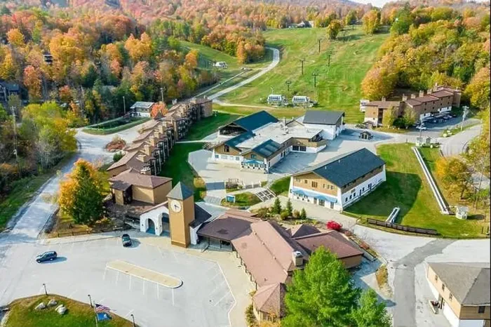 Framed Print : aerial of image of Okemo Mountain, base in the Fall, Ludlow, Vermont Framed Print : aerial of image of Okemo Mountain, base in the Fall, Ludlow, Vermont