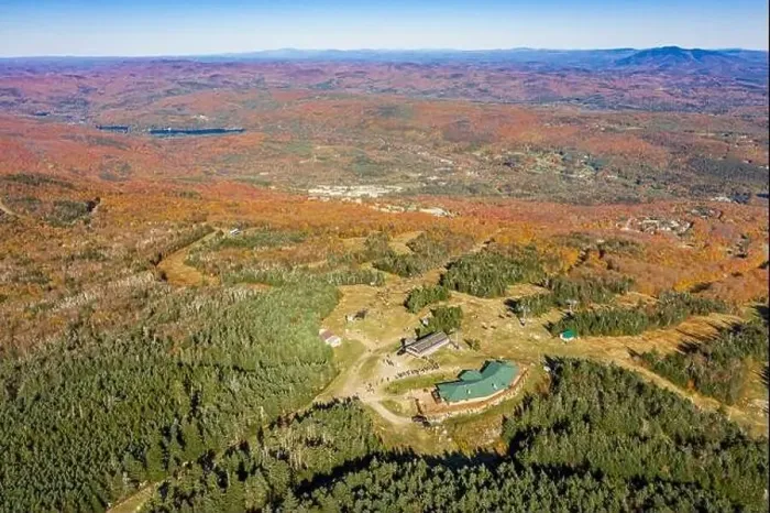 Framed Print : aerial of image of the Summit cafe at Okemo Mountain in the Fall, Ludlow, Vermont Framed Print : aerial of image of the Summit cafe at Okemo Mountain in the Fall, Ludlow, Vermont