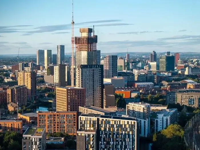 Framed Print : Aerial image of Trinity Islands skyscraper cluster in Manchester UK and Manchester skyline on the background Framed Print : Aerial image of Trinity Islands skyscraper cluster in Manchester UK and Manchester skyline on the background