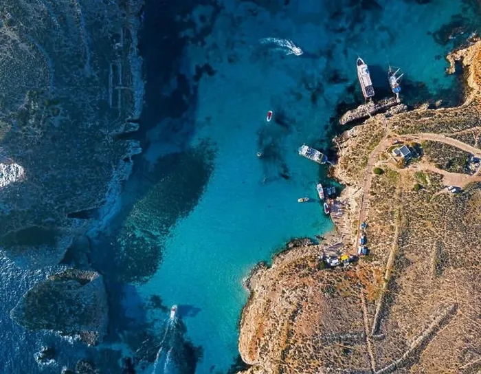 Framed Print : Aerial landscape of the Blue Lagoon in Malta Framed Print : Aerial landscape of the Blue Lagoon in Malta