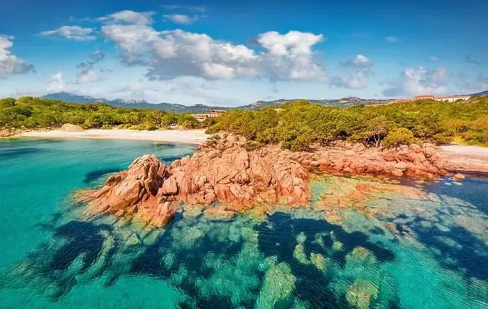 Framed Print : Aerial landscape photography. Sunny spring view from flying drone of popular touris deastination - Capriccioli beach Framed Print : Aerial landscape photography. Sunny spring view from flying drone of popular touris deastination - Capriccioli beach