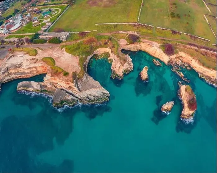Framed Print : Aerial landscape photography. Straight-down view from flying drone of popular tourist attraction - Torre Sant'Andrea Framed Print : Aerial landscape photography. Straight-down view from flying drone of popular tourist attraction - Torre Sant'Andrea