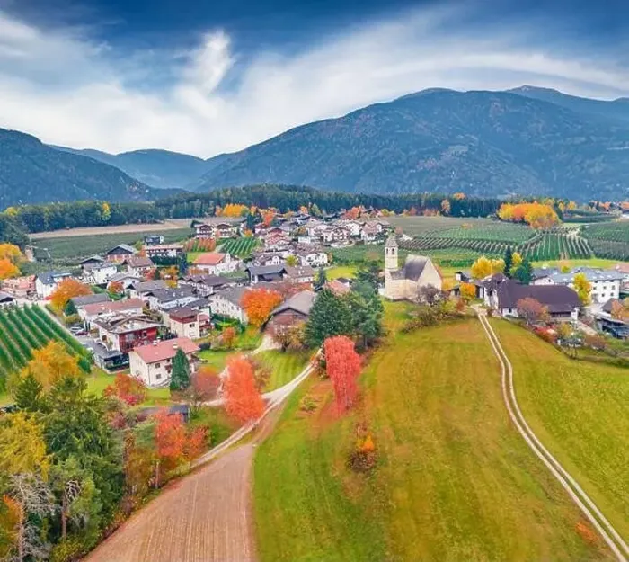 Framed Print : Aerial landscape photography. Colorfull autumn view from flying drone of Viumser church Framed Print : Aerial landscape photography. Colorfull autumn view from flying drone of Viumser church