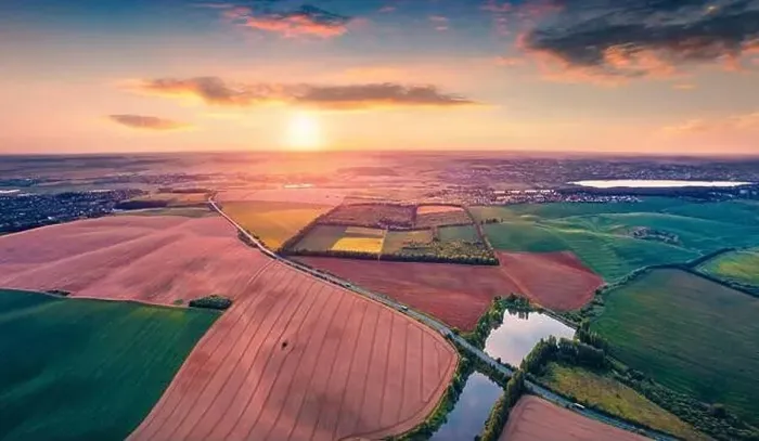 Framed Print : Aerial landscape photography. Exciting summer sunrise on Ternopil outskirts with smal lake and asphalt road Framed Print : Aerial landscape photography. Exciting summer sunrise on Ternopil outskirts with smal lake and asphalt road