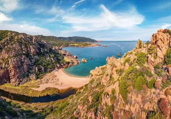Framed Print : Aerial landscape photography. Sunny morning view from flying drone of Li Cossi beach Framed Print : Aerial landscape photography. Sunny morning view from flying drone of Li Cossi beach