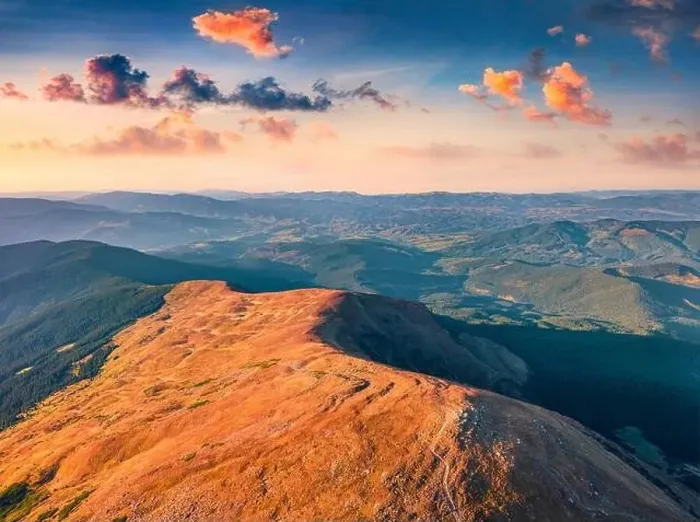 Framed Print : Aerial landscape photography. Sunny summer view from flying drone of Menchul mountain range Framed Print : Aerial landscape photography. Sunny summer view from flying drone of Menchul mountain range