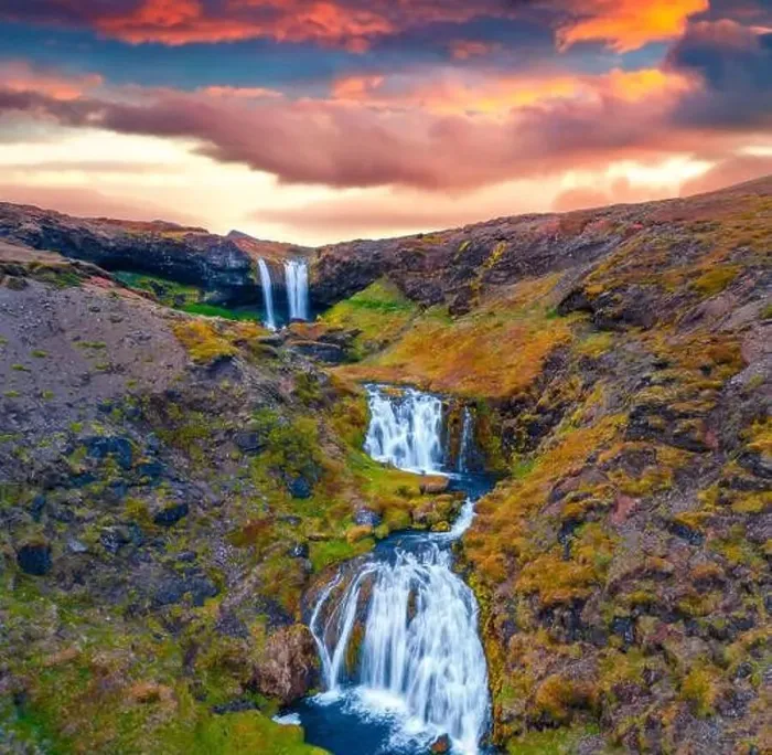 Framed Print : Aerial landscape photography. Wonderful summer view from flying drone of Sheep's Waterfall Framed Print : Aerial landscape photography. Wonderful summer view from flying drone of Sheep's Waterfall