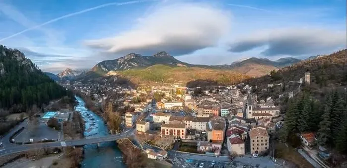 Framed Print : An aerial landscape view of the French village of Castellane in the Upper Verdon Gorge Framed Print : An aerial landscape view of the French village of Castellane in the Upper Verdon Gorge