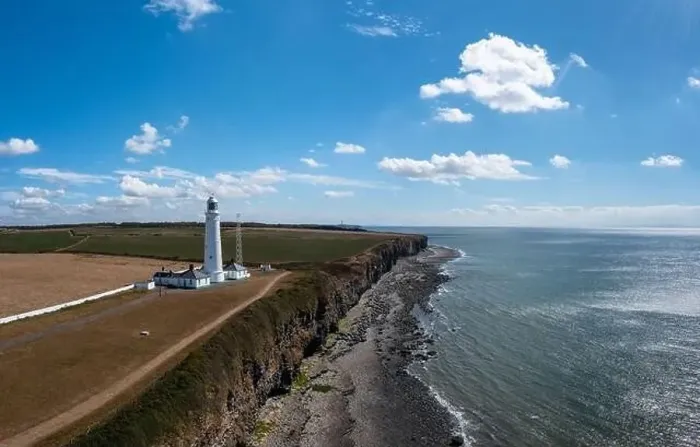Framed Print : aerial landscape view of the Nash Point Lighthouse and Monknash Coast in South Wales