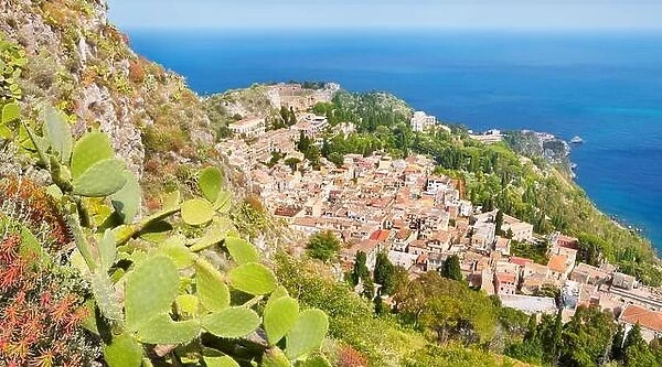 Aerial landscape view of Taormina Old Town, Sicily, Italy