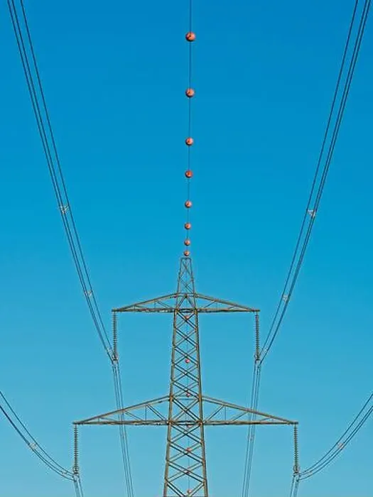Framed Print : Aerial marker balls on overhead electricity lines, Welney, Norfolk, England Framed Print : Aerial marker balls on overhead electricity lines, Welney, Norfolk, England