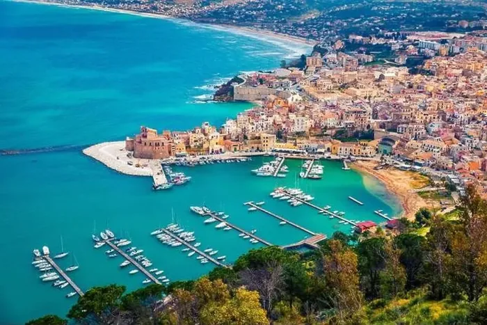 Framed Print : Aerial morning cityscape of Castellammare del Golfo town Framed Print : Aerial morning cityscape of Castellammare del Golfo town