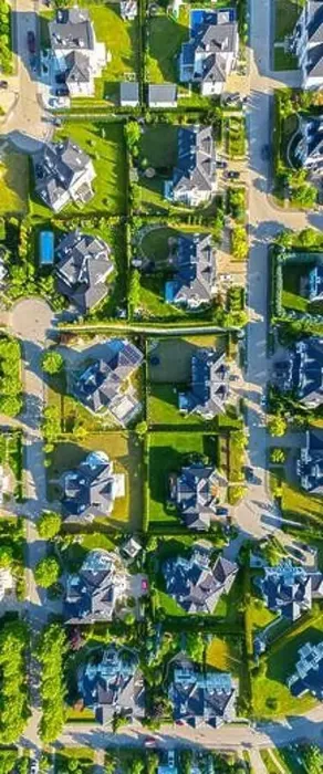 Framed Print : Aerial of new construction luxury residential neighborhood street single family homes real estate Framed Print : Aerial of new construction luxury residential neighborhood street single family homes real estate