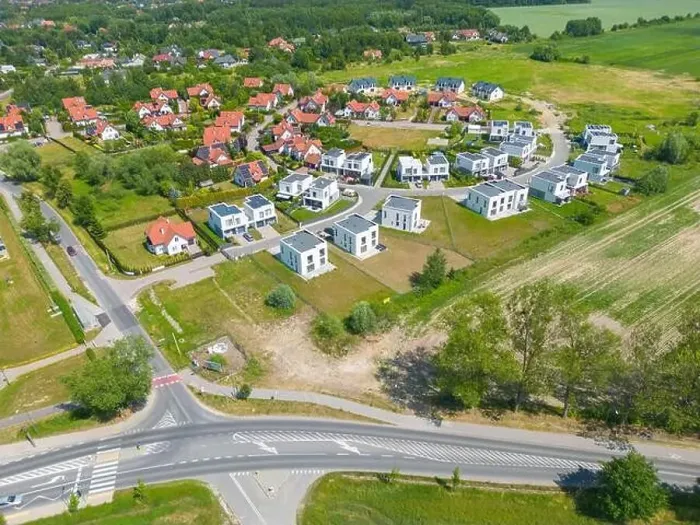 Framed Print : Aerial of new construction luxury residential neighborhood street single family homes real estate Framed Print : Aerial of new construction luxury residential neighborhood street single family homes real estate