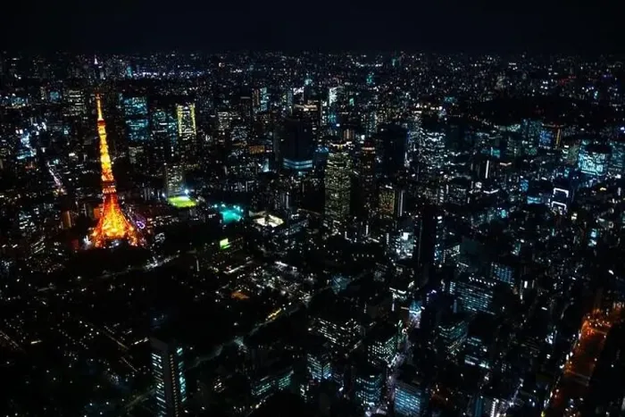 Framed Print : Aerial night illuminated city view in Tokyo Framed Print : Aerial night illuminated city view in Tokyo