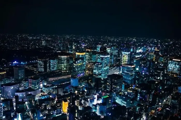 Framed Print : Aerial night illuminated city view in Tokyo Framed Print : Aerial night illuminated city view in Tokyo