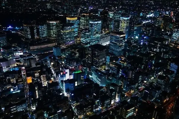 Framed Print : Aerial night illuminated city view in Tokyo Framed Print : Aerial night illuminated city view in Tokyo